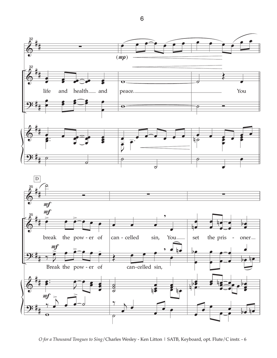 O for a Thousand Tongues to Sing 4-Part scores gallery preview page 6
