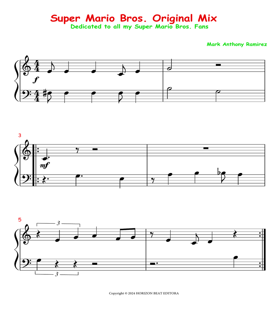 Super Mario Bros Original Mix Piano Method scores gallery preview page 1