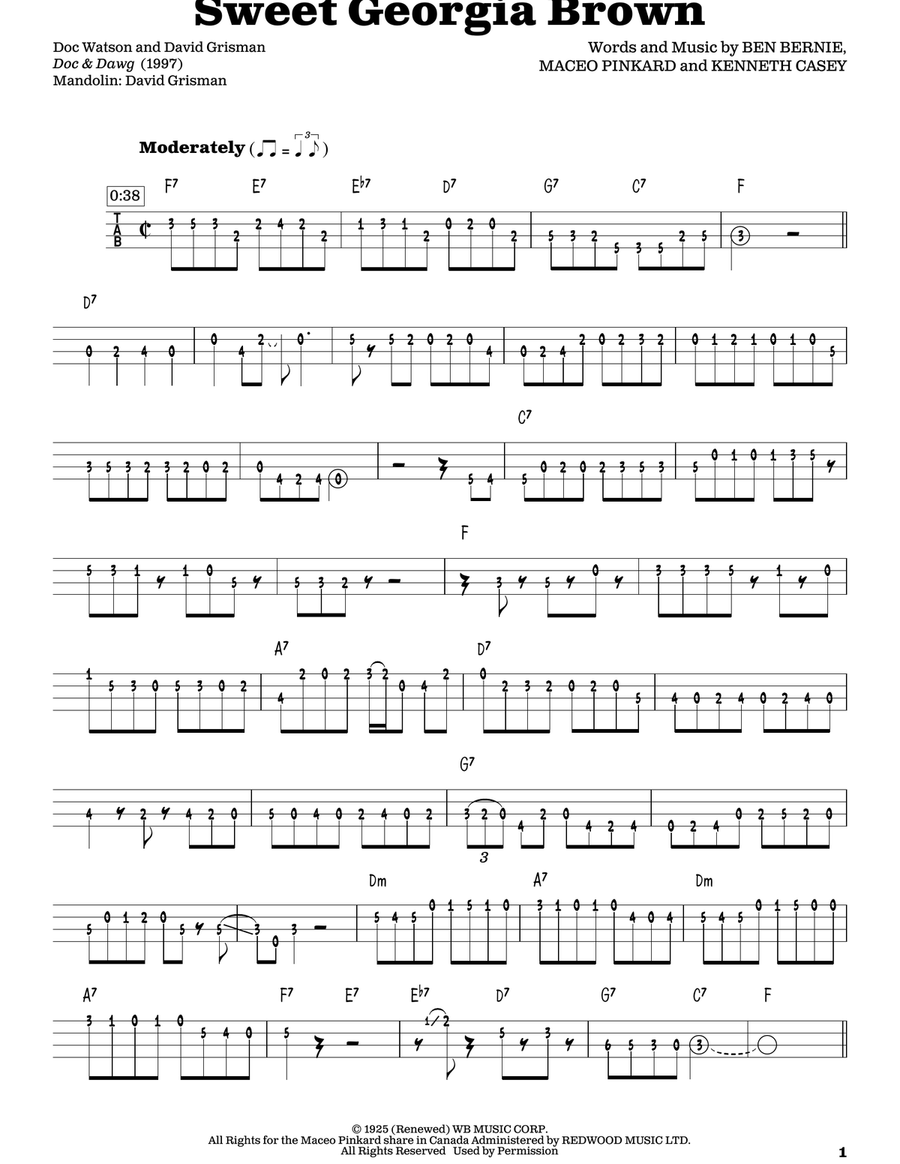 Sweet Georgia Brown (arr. Fred Sokolow) Mandolin scores gallery preview page 1