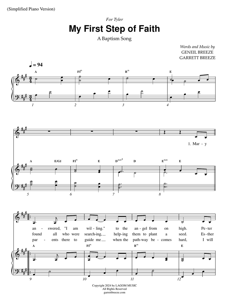 My First Step of Faith (A Baptism Song) *Simplified Piano* Piano, Vocal scores gallery preview page 2