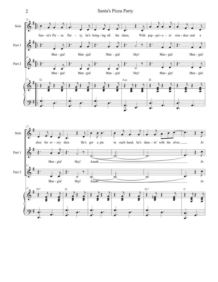 Santa's Pizza Party (Vocal solo with 2-part choir) 2-Part scores gallery preview page 2