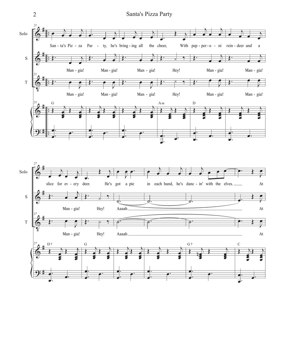 Santa's Pizza Party (Vocal solo with 2-part choir - (Soprano and Tenor) 2-Part scores gallery preview page 2