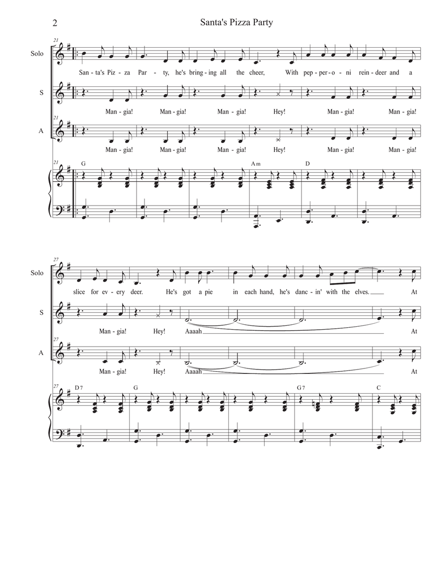 Santa's Pizza Party (Vocal solo with 2-part choir - (SA) SA scores gallery preview page 2