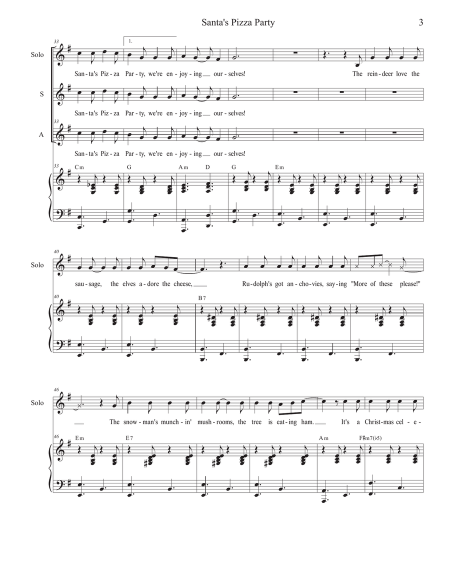 Santa's Pizza Party (Vocal solo with 2-part choir - (SA) SA scores gallery preview page 3
