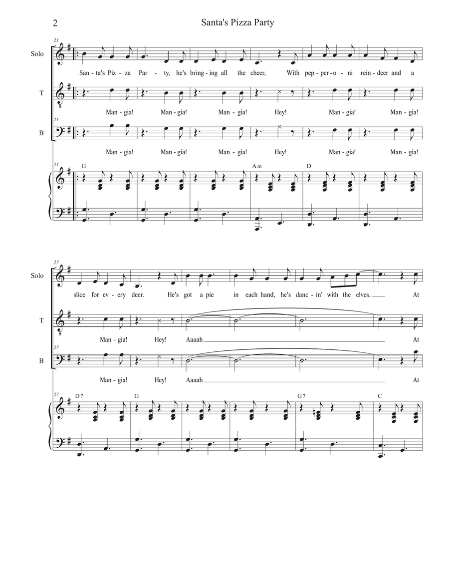 Santa's Pizza Party (Vocal solo with 2-part choir - (TB) TB scores gallery preview page 2