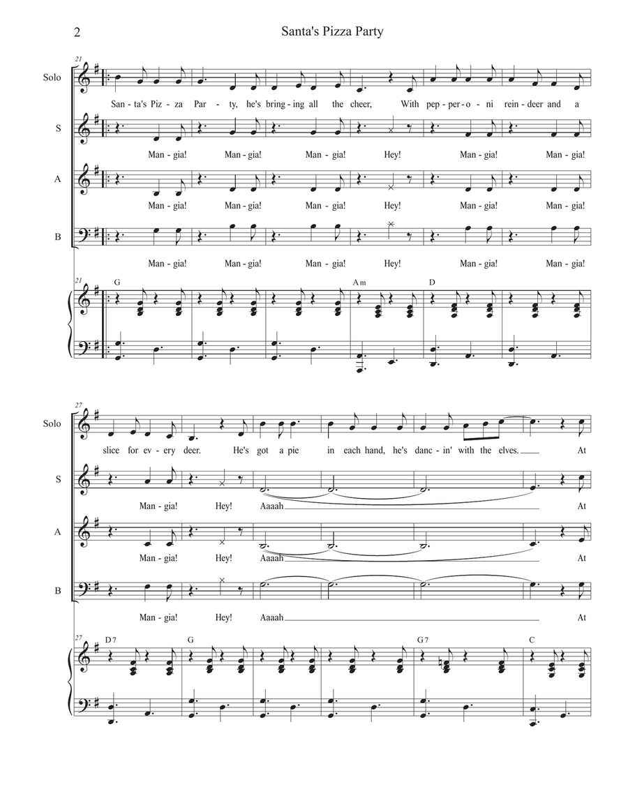 Santa's Pizza Party (Vocal solo with SAB) 3-Part scores gallery preview page 2