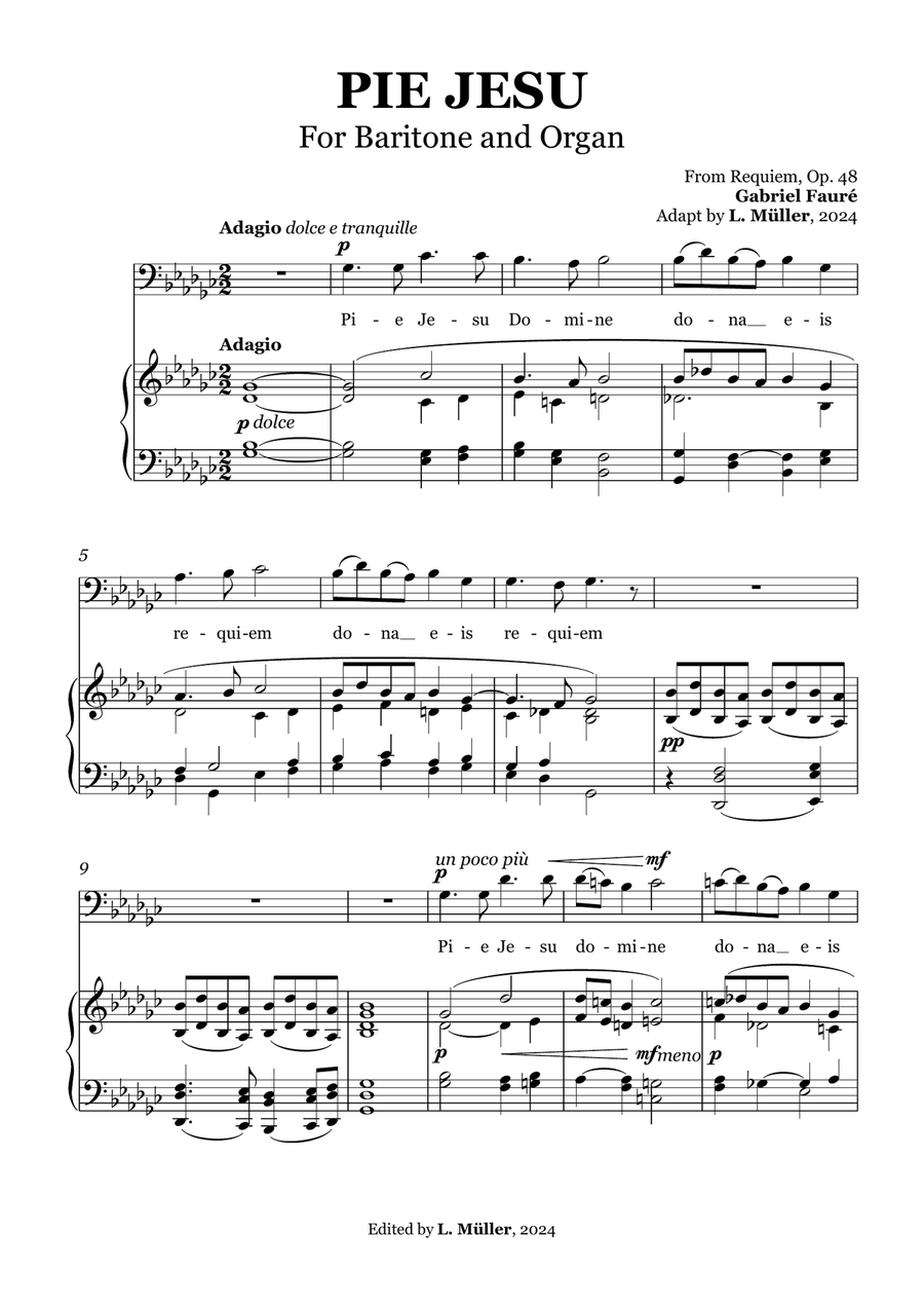 Pie Jesu - Gabriel Fauré - for Baritone and Organ in G-flat major Piano, Vocal scores gallery preview page 3