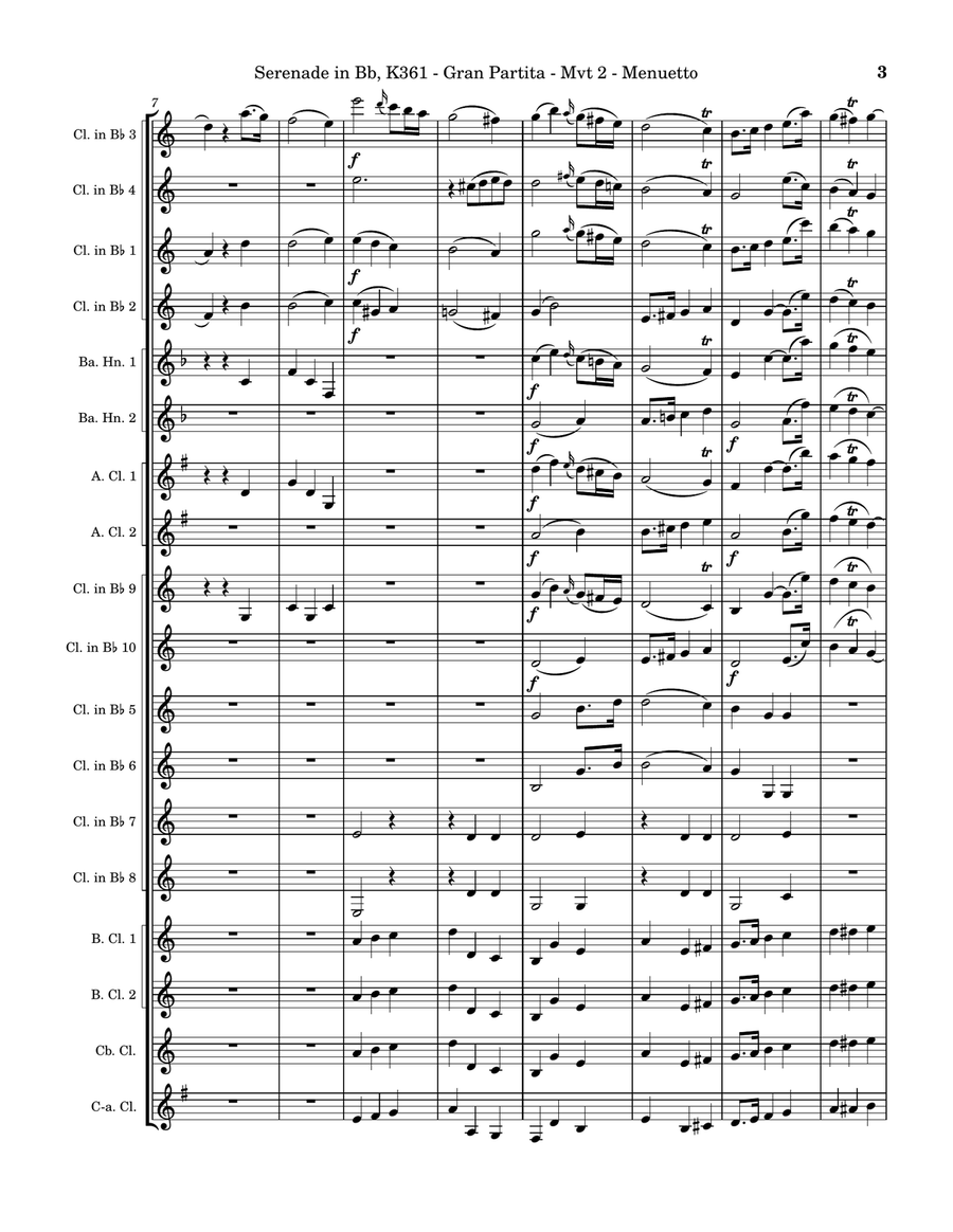 Serenade in Bb, K361 (Gran Partita) - Movement 2 - Menuetto Clarinet Choir scores gallery preview page 3