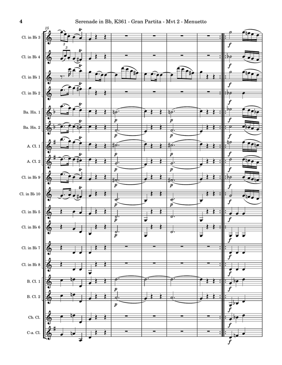 Serenade in Bb, K361 (Gran Partita) - Movement 2 - Menuetto Clarinet Choir scores gallery preview page 4