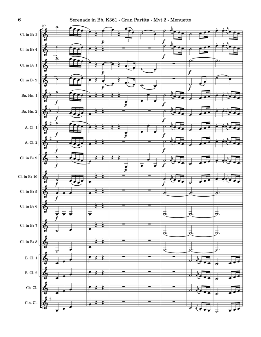 Serenade in Bb, K361 (Gran Partita) - Movement 2 - Menuetto Clarinet Choir scores gallery preview page 6