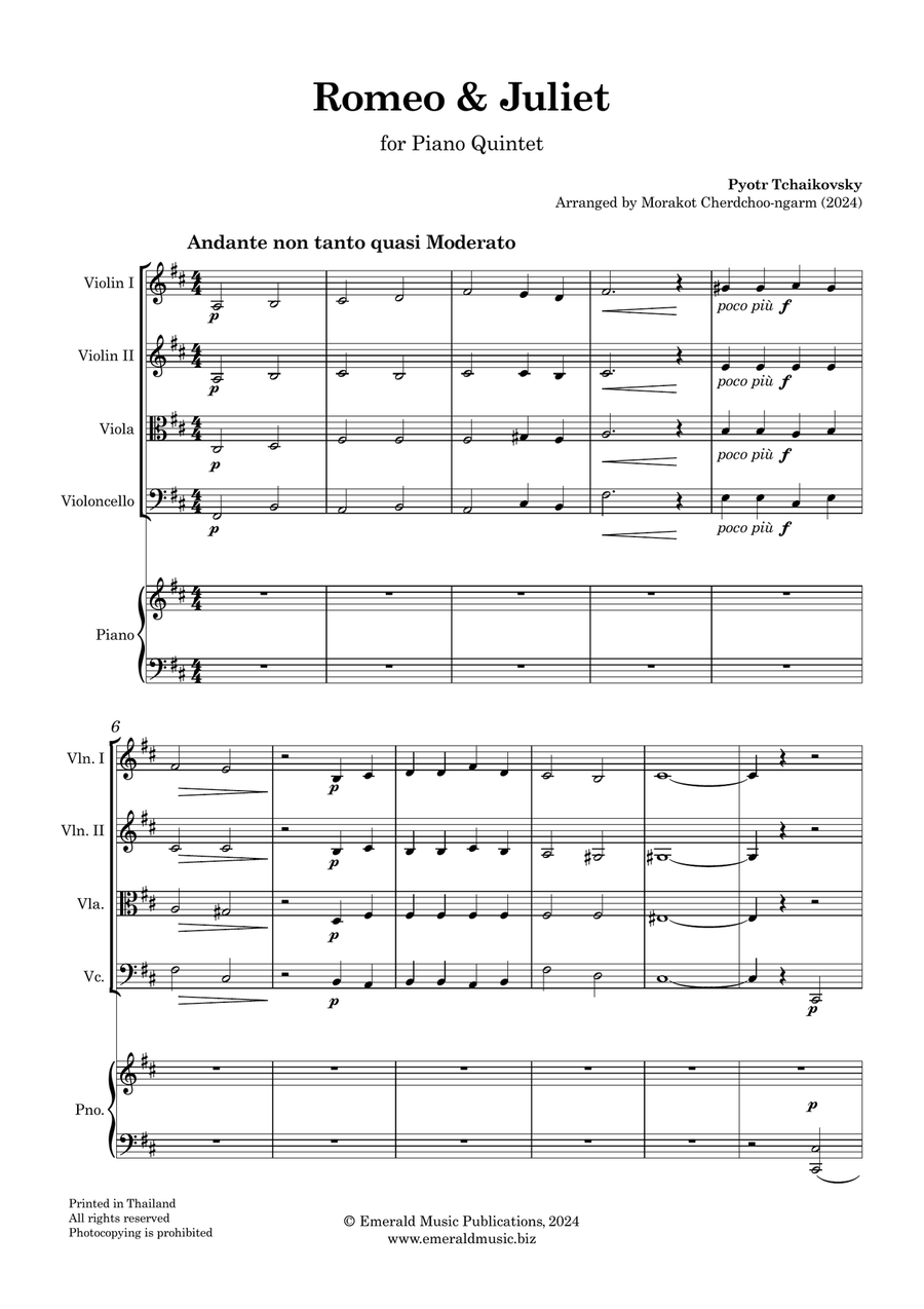 Romeo & Juliet Fantasy Overture for Piano Quintet Piano Quintet scores gallery preview page 2
