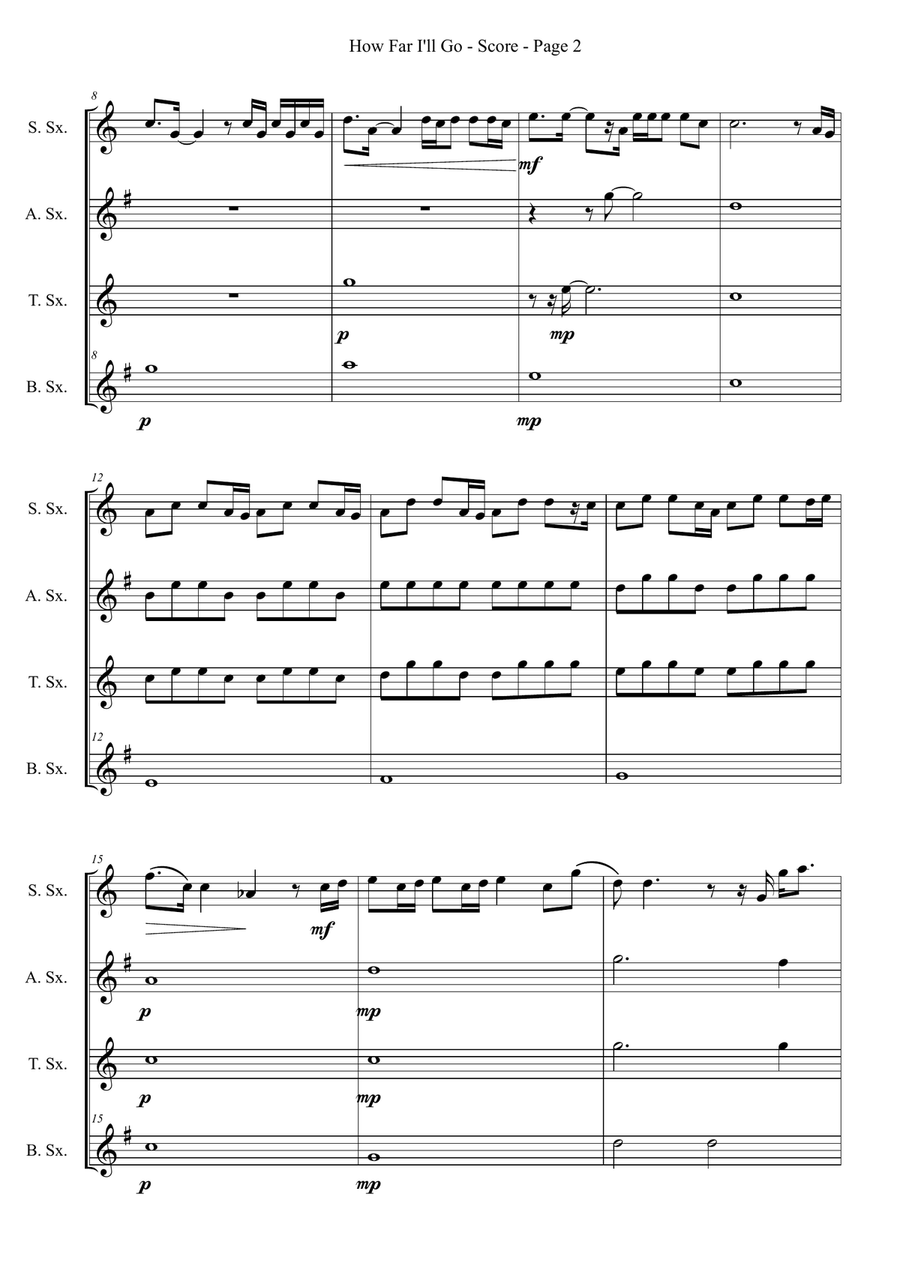 How Far I'll Go How Far I'll Go Saxophone Quartet scores gallery preview page 2