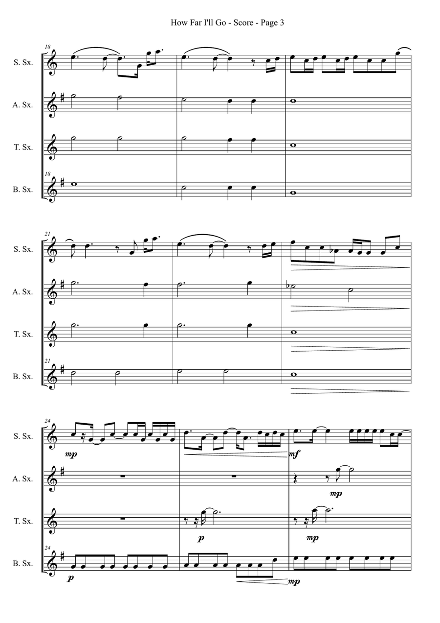 How Far I'll Go How Far I'll Go Saxophone Quartet scores gallery preview page 3