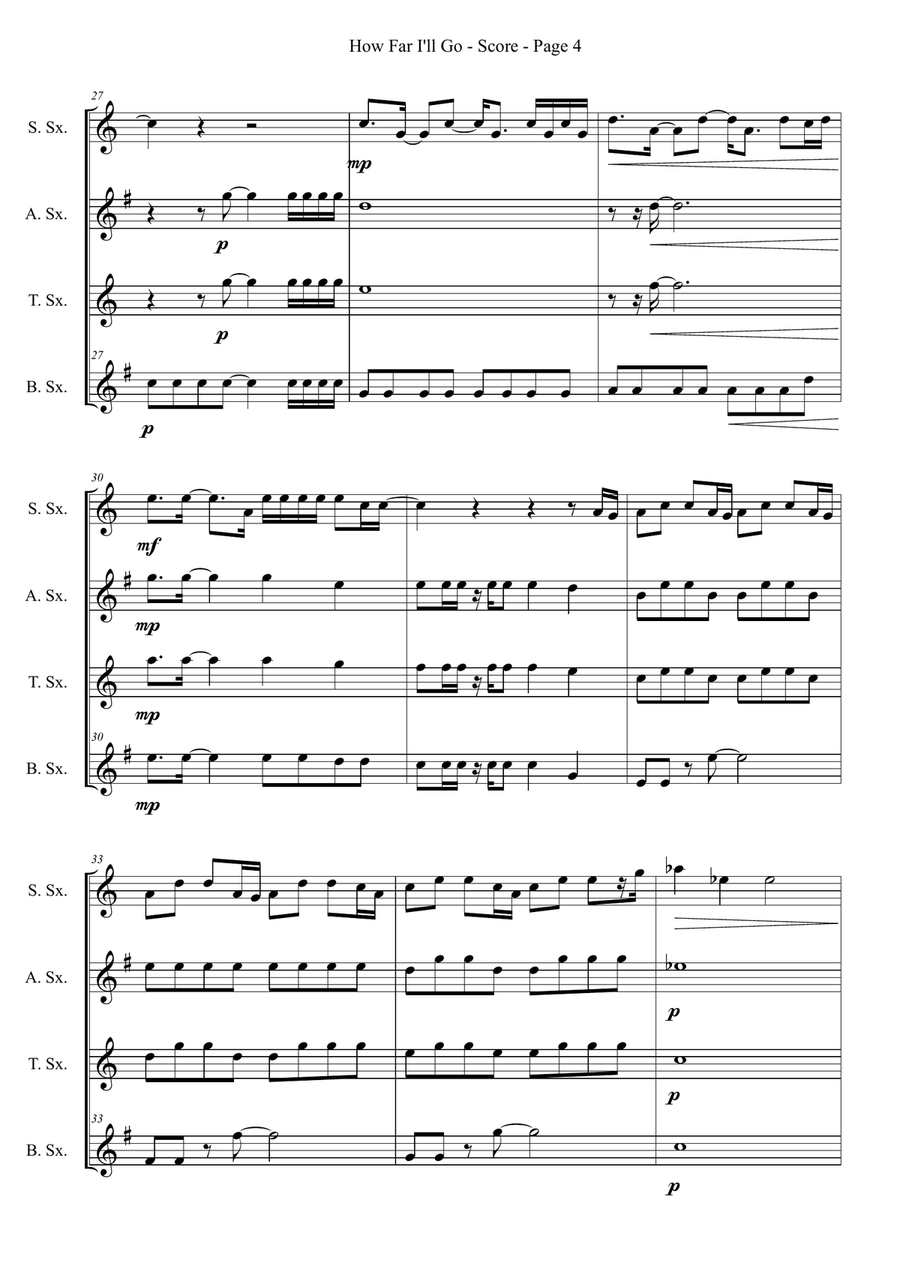 How Far I'll Go How Far I'll Go Saxophone Quartet scores gallery preview page 4