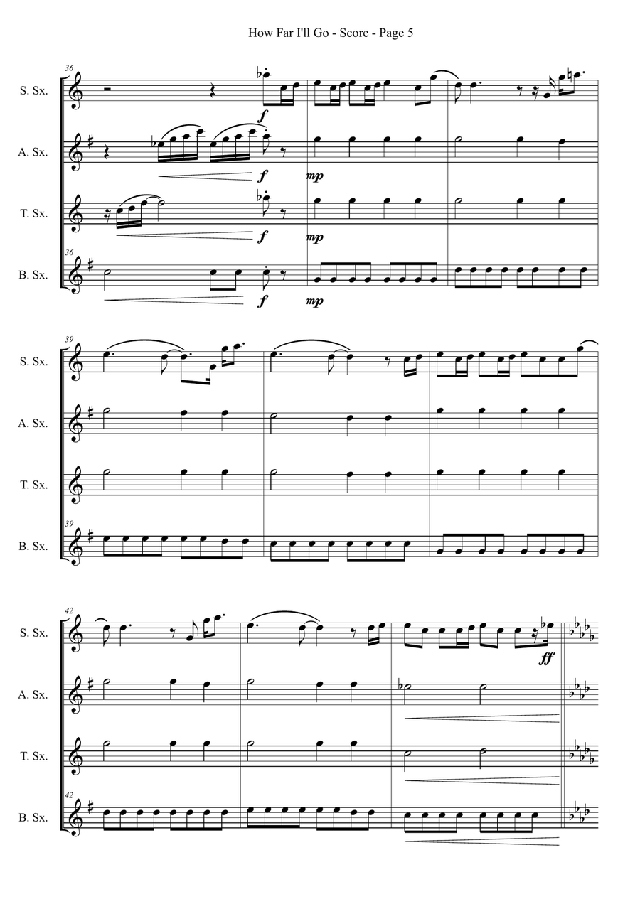 How Far I'll Go How Far I'll Go Saxophone Quartet scores gallery preview page 5
