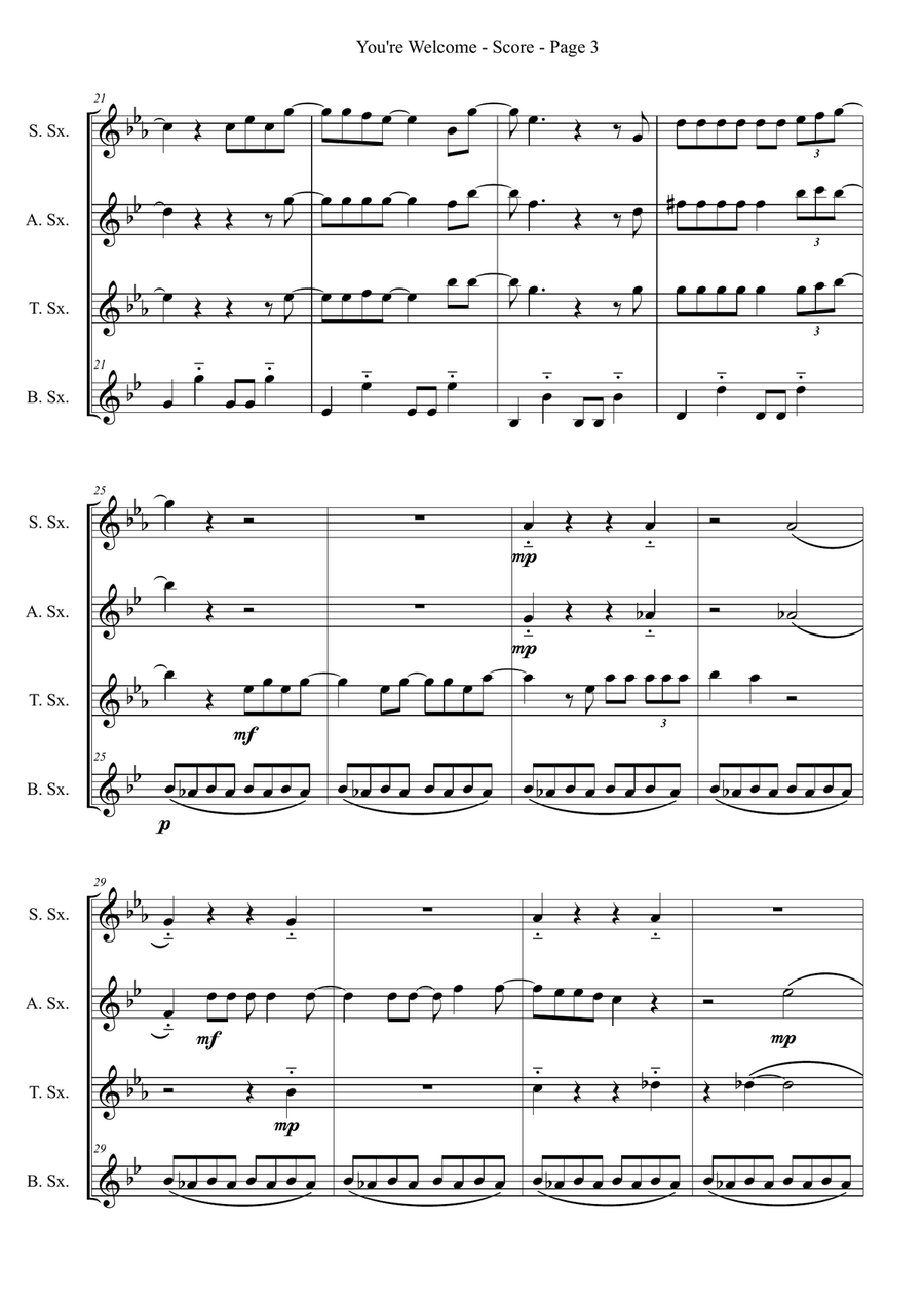 You're Welcome You're Welcome Saxophone Quartet scores gallery preview page 3