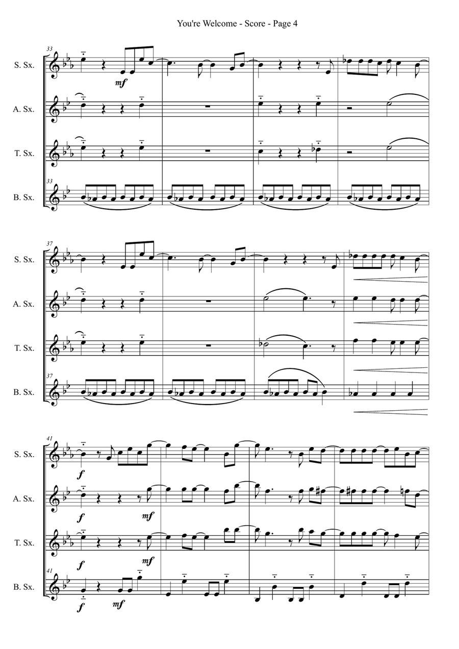 You're Welcome You're Welcome Saxophone Quartet scores gallery preview page 4
