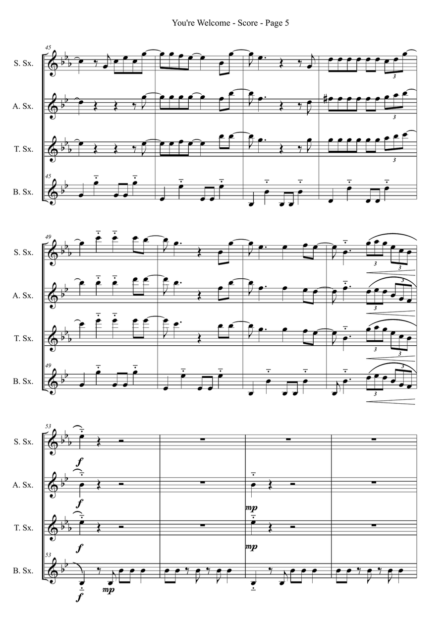 You're Welcome You're Welcome Saxophone Quartet scores gallery preview page 5