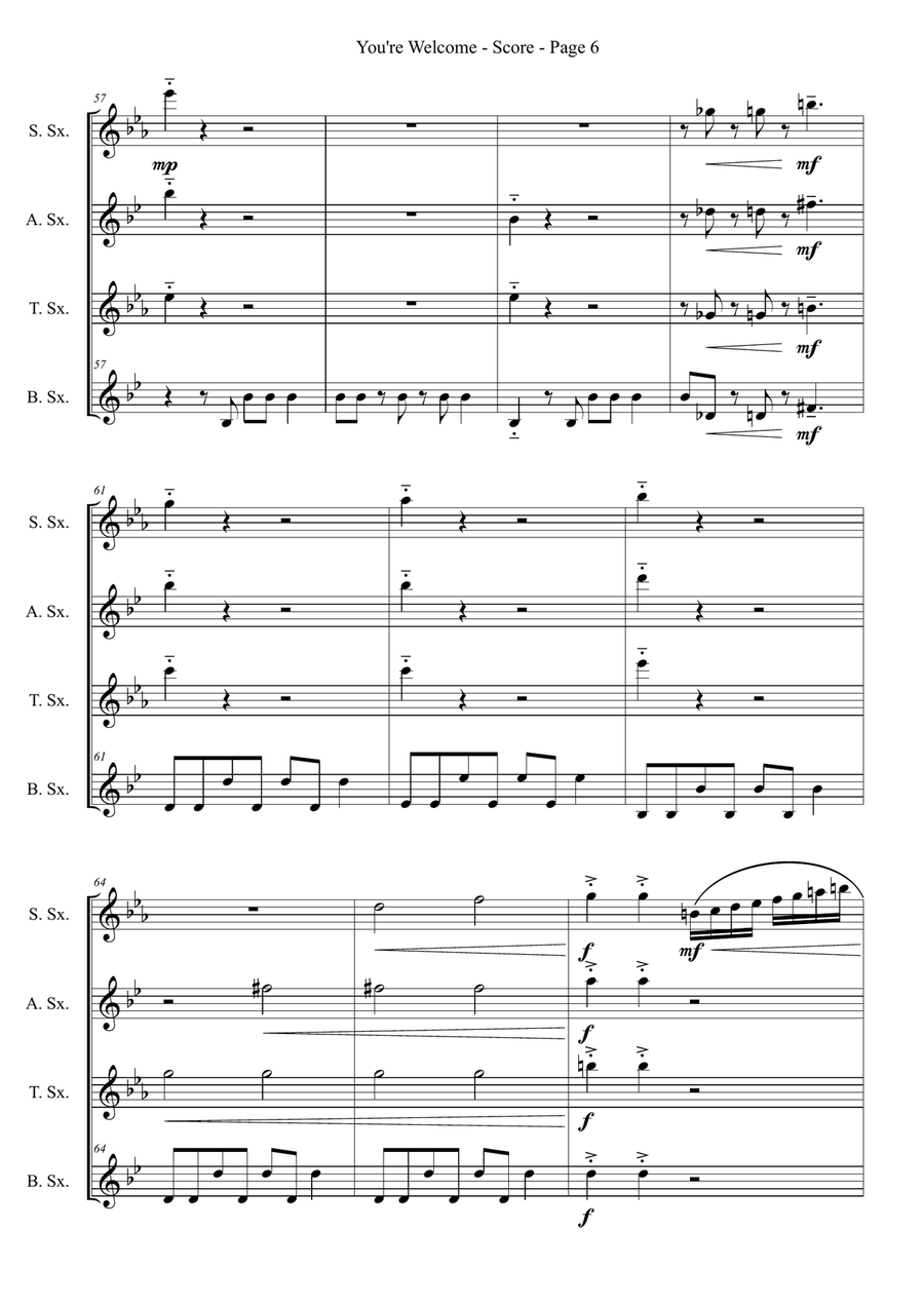 You're Welcome You're Welcome Saxophone Quartet scores gallery preview page 6