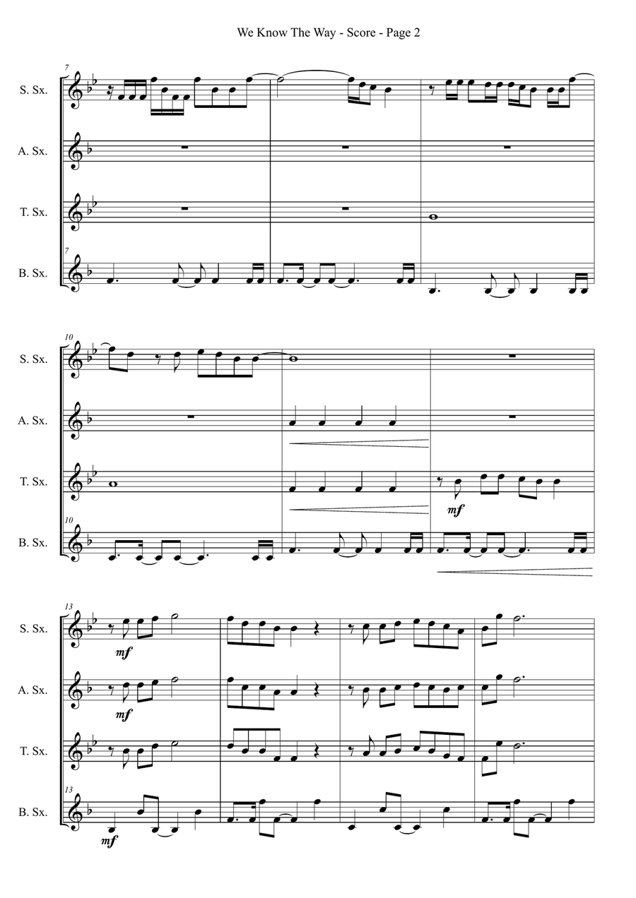 We Know The Way We Know The Way Saxophone Quartet scores gallery preview page 2