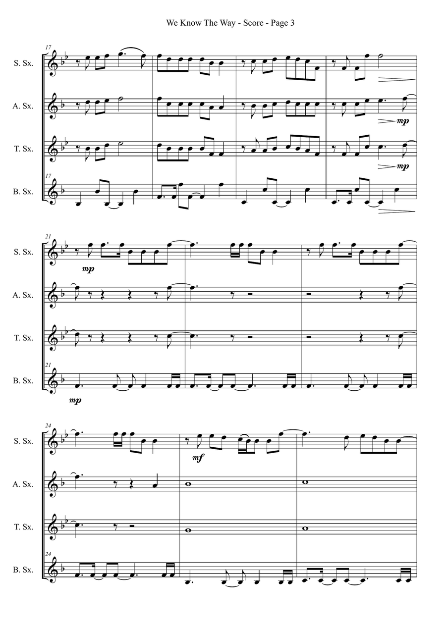 We Know The Way We Know The Way Saxophone Quartet scores gallery preview page 3