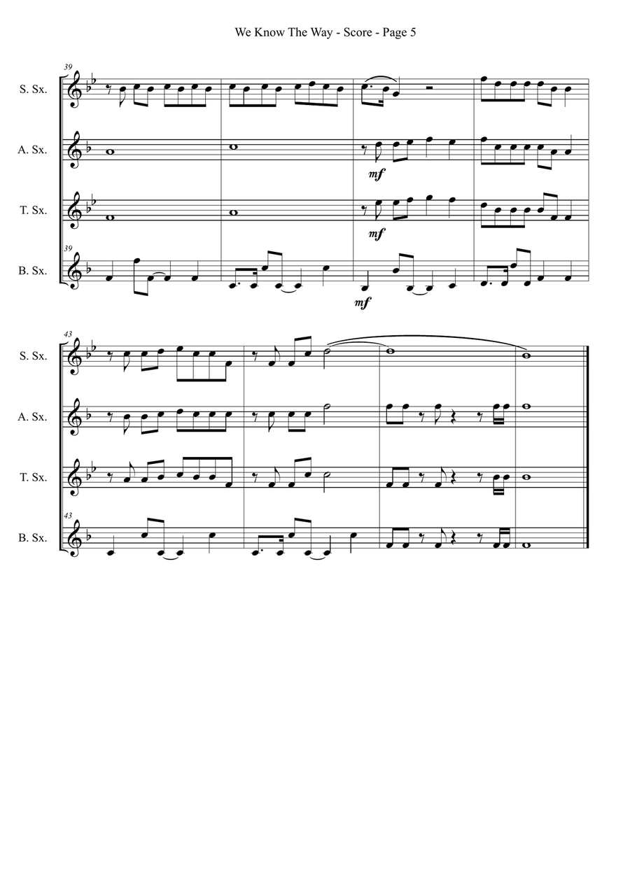 We Know The Way We Know The Way Saxophone Quartet scores gallery preview page 5