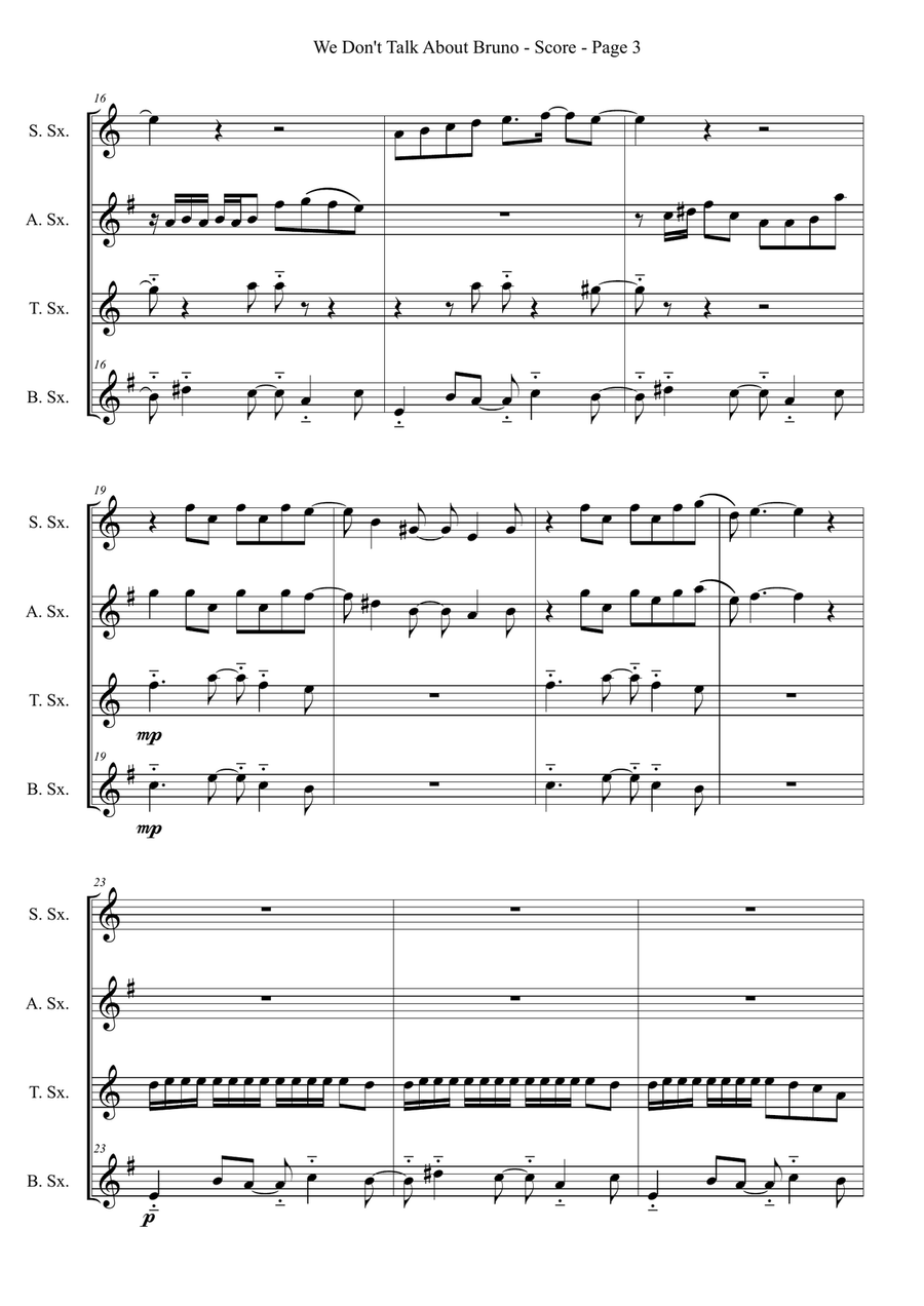 We Don't Talk About Bruno Saxophone Quartet scores gallery preview page 3
