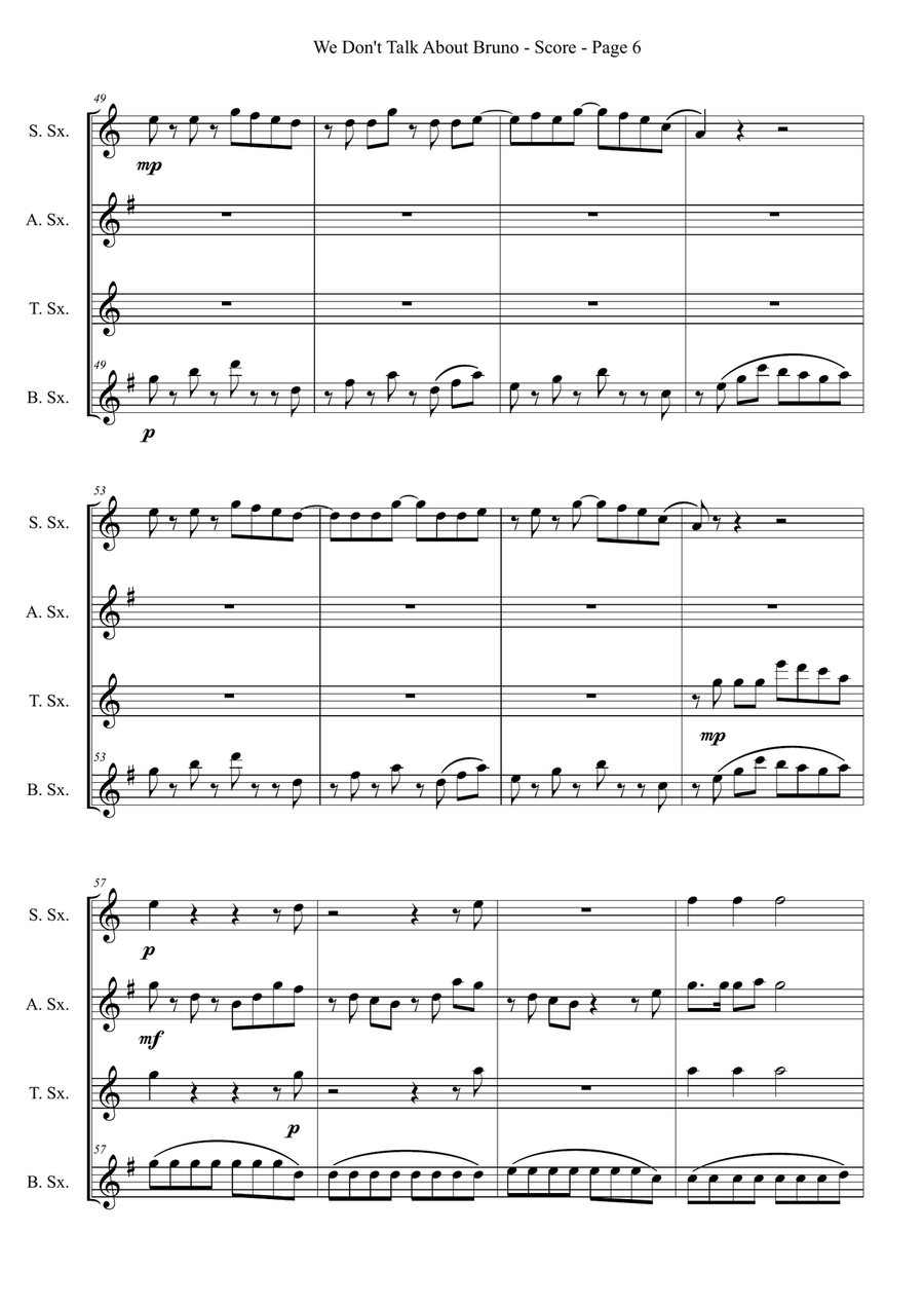 We Don't Talk About Bruno Saxophone Quartet scores gallery preview page 6