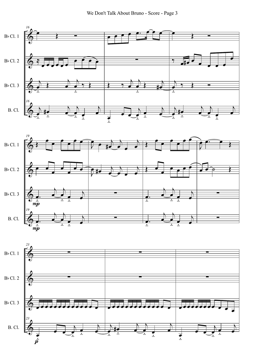 We Don't Talk About Bruno Clarinet Quartet scores gallery preview page 3