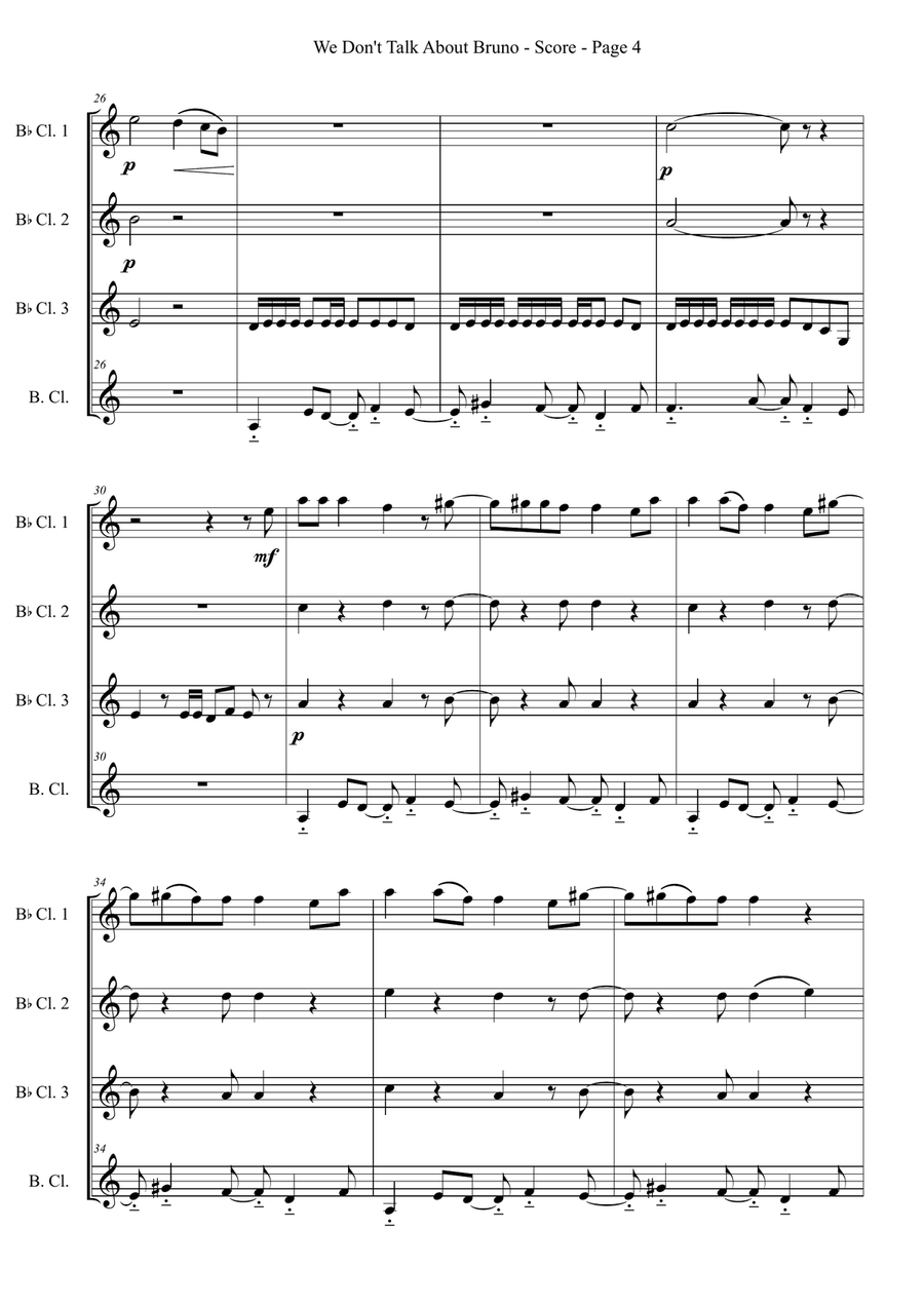 We Don't Talk About Bruno Clarinet Quartet scores gallery preview page 4