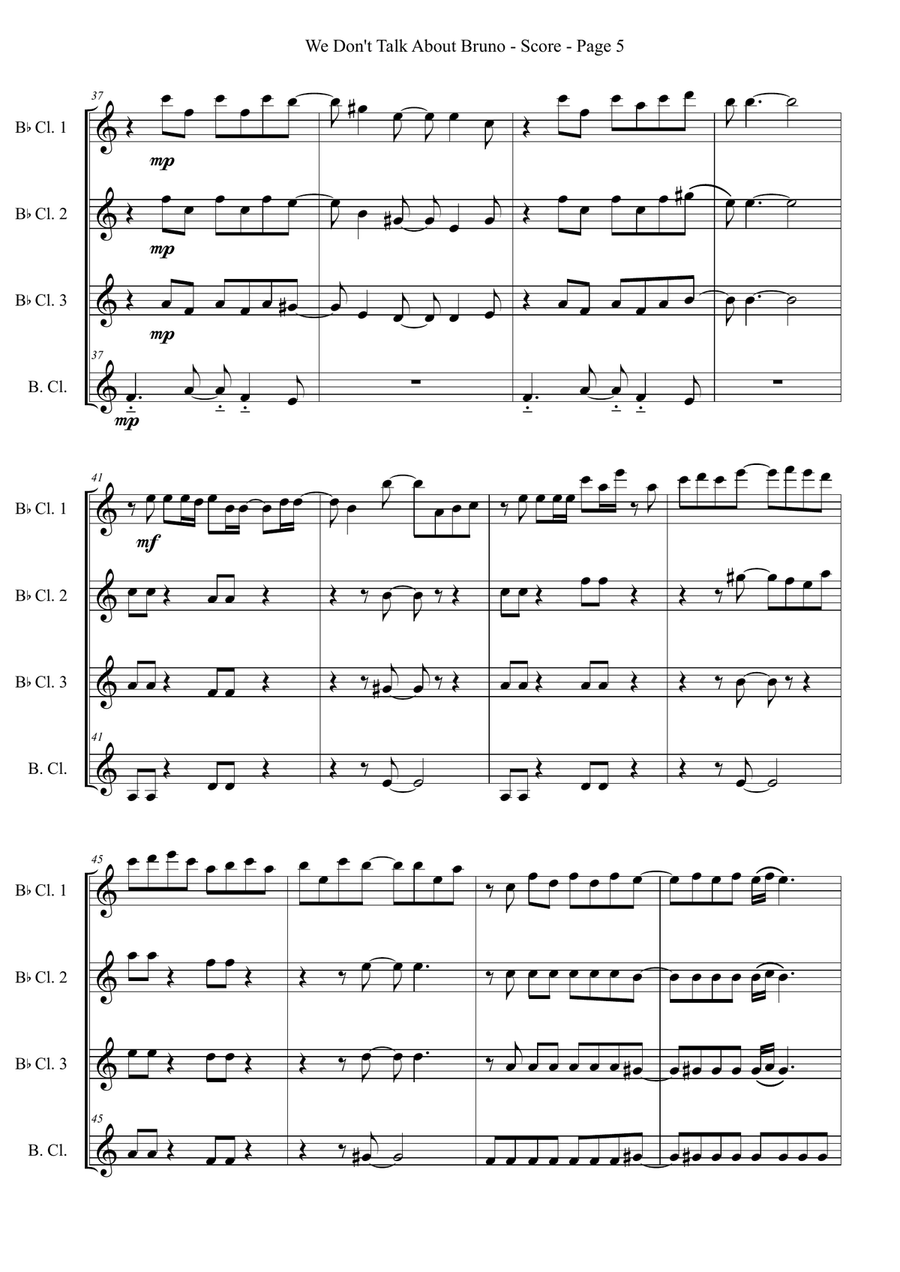 We Don't Talk About Bruno Clarinet Quartet scores gallery preview page 5