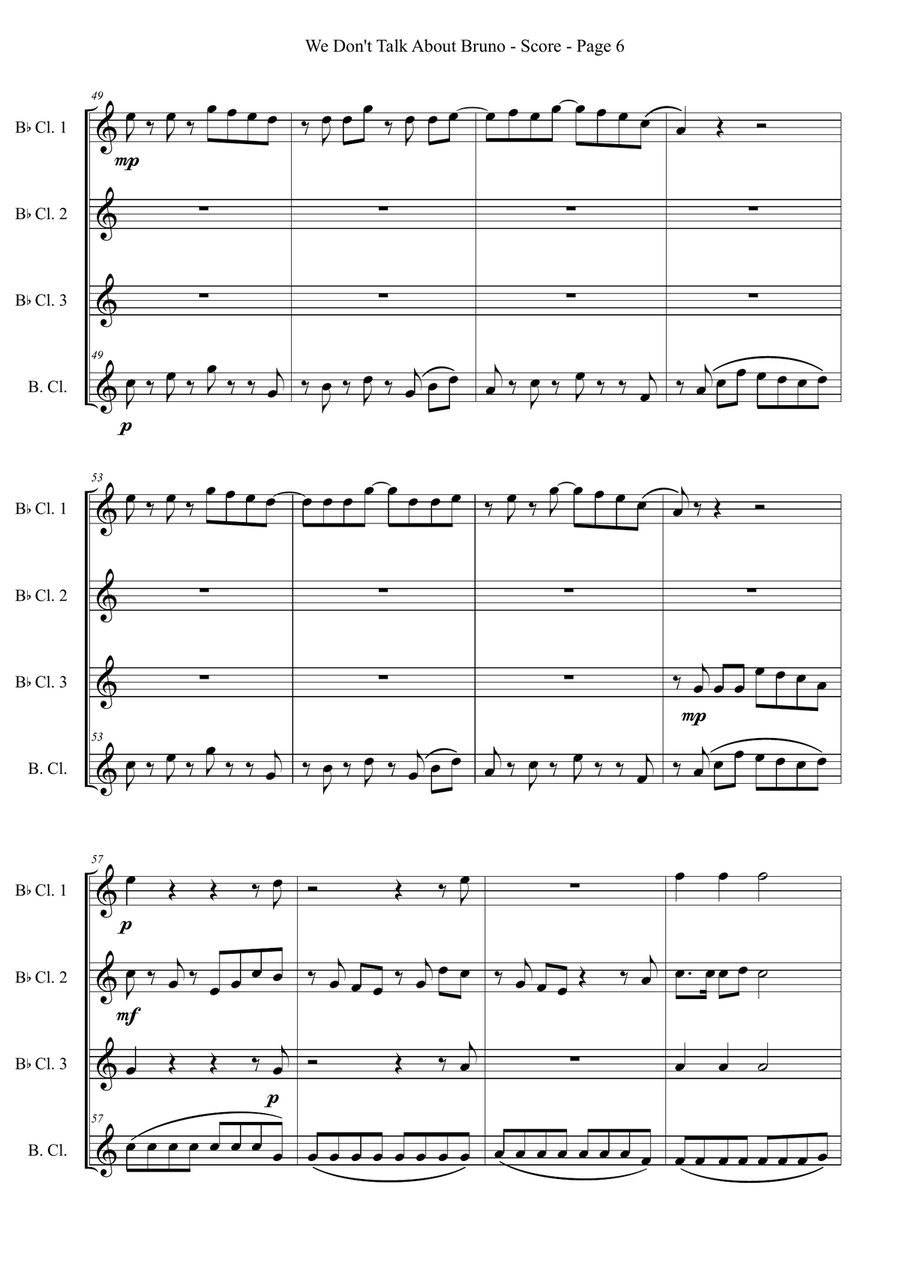 We Don't Talk About Bruno Clarinet Quartet scores gallery preview page 6