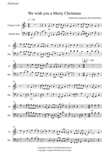 We Wish You a Merry Christmas for Clarinet and Double Bass Duet