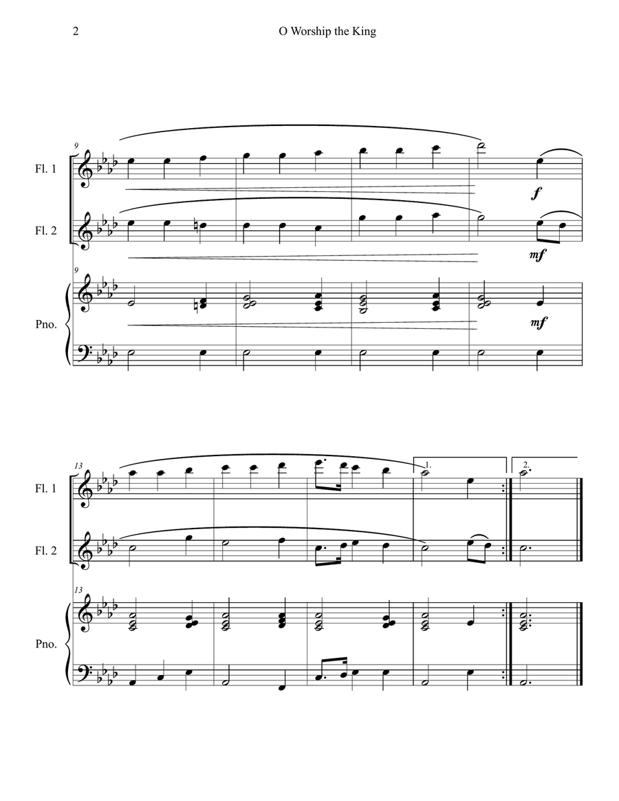 O Worship the King (Flute Duet with Piano Accompaniment) Flute Duet scores gallery preview page 2