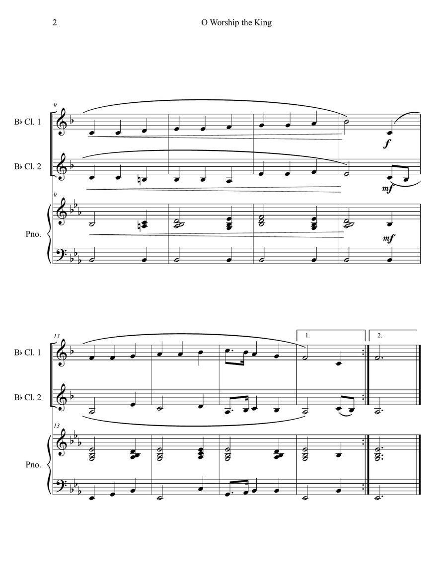 O Worship the King (Clarinet Duet with Piano Accompaniment) Clarinet Duet scores gallery preview page 2