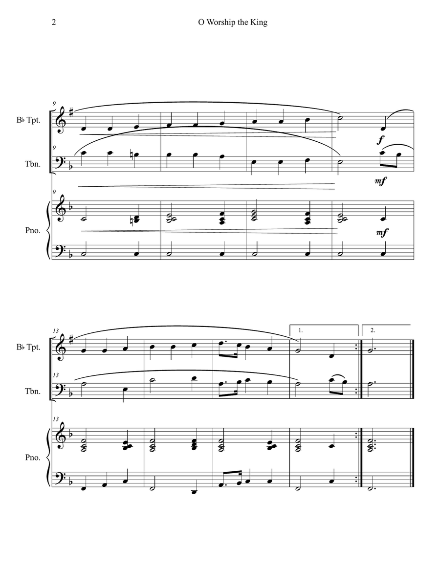 O Worship the King (Trumpet and Trombone Duet with Piano Accompaniment) Brass Duet scores gallery preview page 2