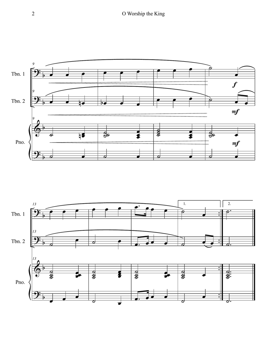 O Worship the King (Trombone Duet with Piano Accompaniment) Trombone Duet scores gallery preview page 2