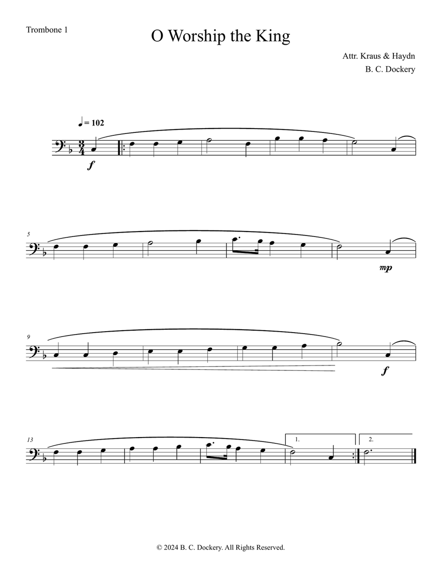 O Worship the King (Trombone Duet with Piano Accompaniment) Trombone Duet scores gallery preview page 3
