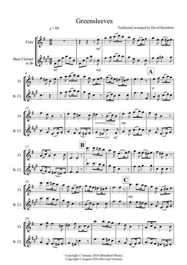 Greensleeves for Flute and Bass Clarinet Duet