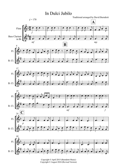 In Dulci Jubilo for Flute and Bass Clarinet Duet