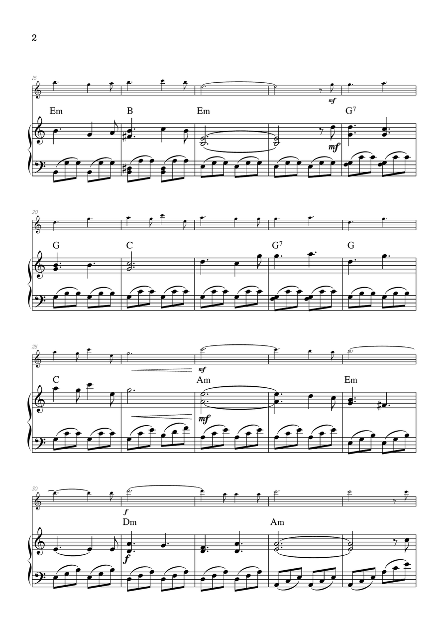 O Holy Night • Christmas Song | flute sheet music w/ piano accompaniment [chords] Flute Solo scores gallery preview page 2