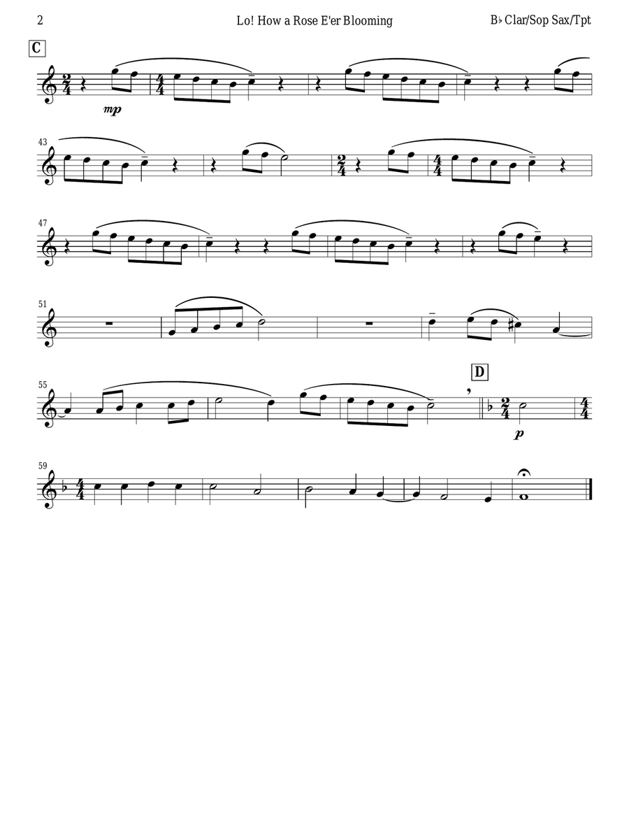 Lo! How a Rose E'er Blooming (Clarinet & Piano) Clarinet Solo scores gallery preview page 2