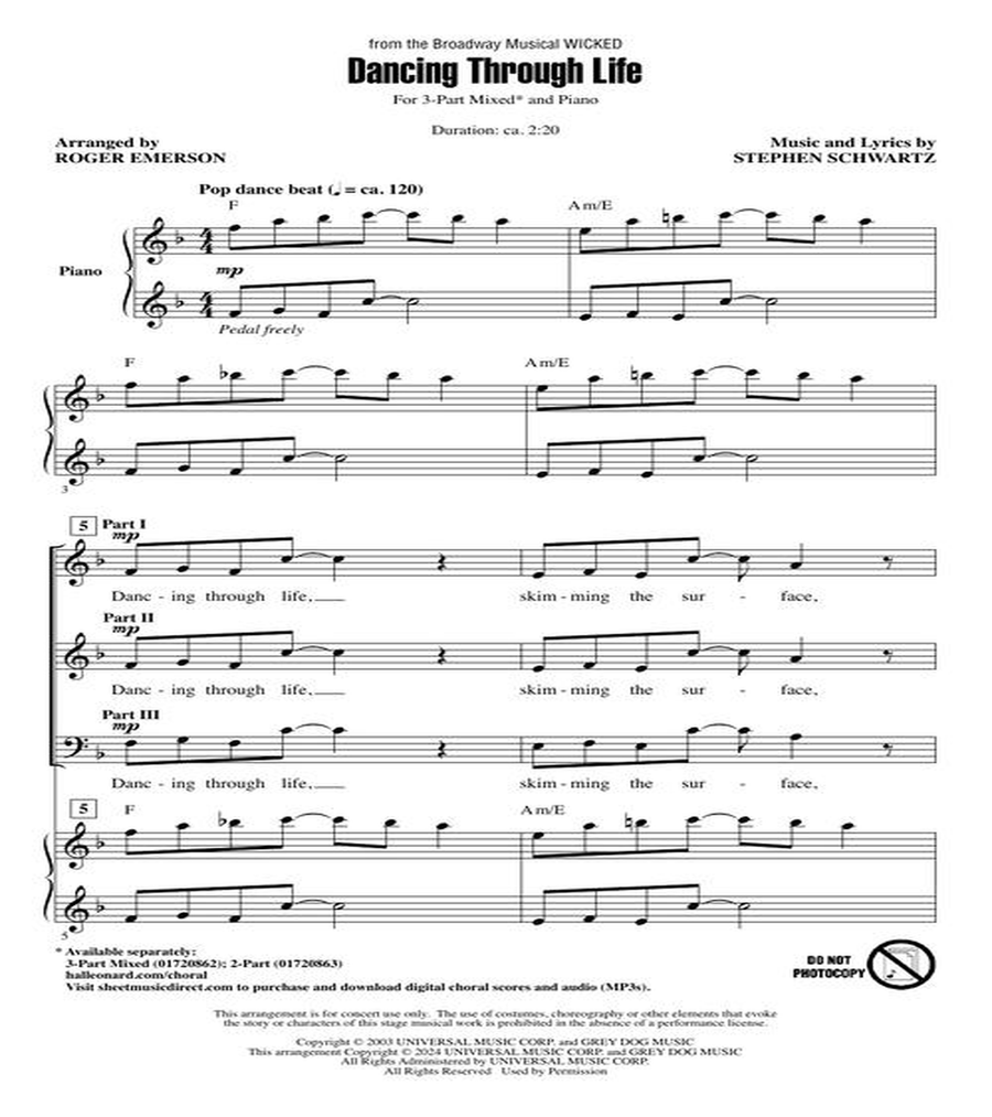 Dancing Through Life (from the Broadway Musical “Wicked”) 3-Part scores gallery preview page 3