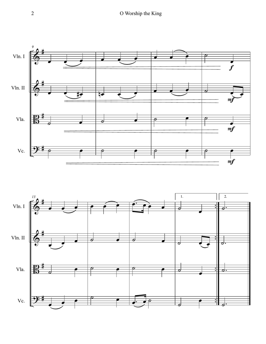 O Worship the King (String Quartet) String Quartet scores gallery preview page 2