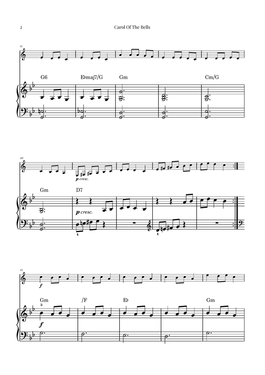 Carol Of The Bells Carol Of The Bells B-Flat Clarinet scores gallery preview page 2