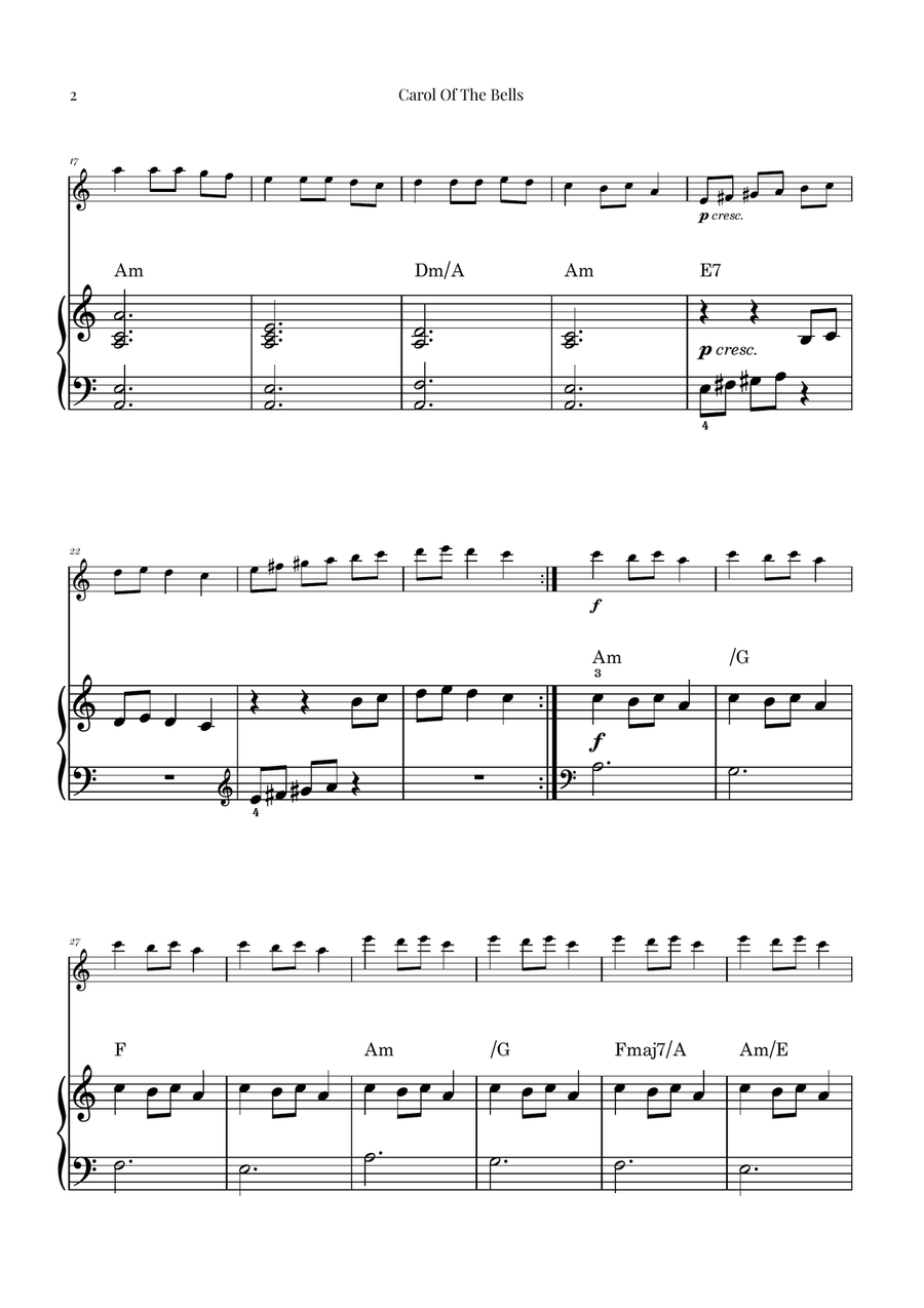 Carol Of The Bells Carol Of The Bells Flute Solo scores gallery preview page 2