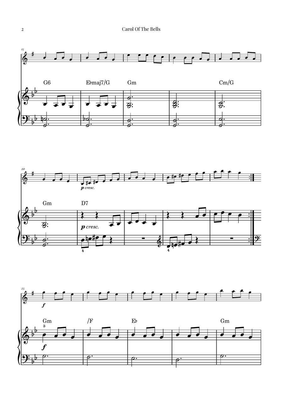 Carol Of The Bells Carol Of The Bells Alto Saxophone scores gallery preview page 2
