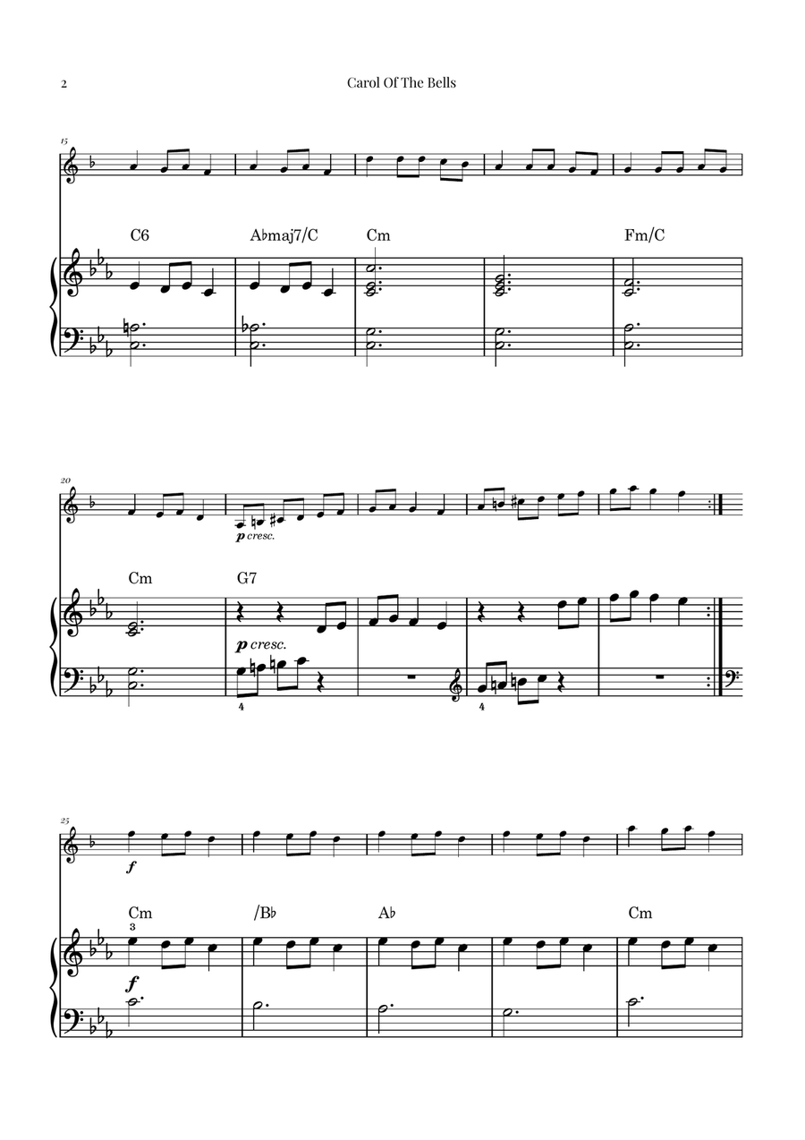 Carol Of The Bells Carol Of The Bells B-Flat Trumpet scores gallery preview page 2