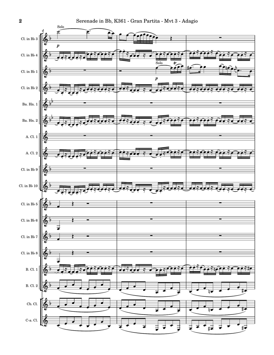 Serenade in Bb, K361 (Gran Partita) - Movement 3 - Adagio Clarinet Choir scores gallery preview page 2