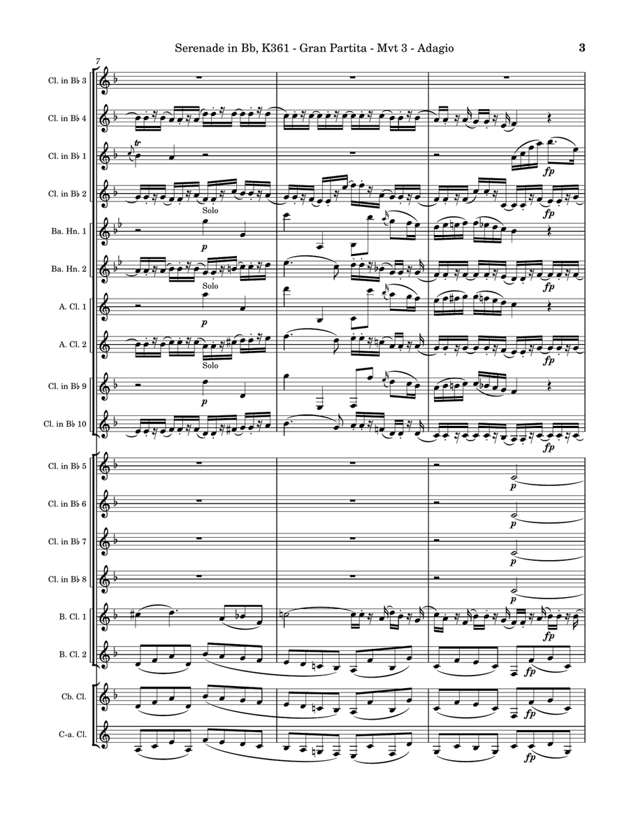 Serenade in Bb, K361 (Gran Partita) - Movement 3 - Adagio Clarinet Choir scores gallery preview page 3